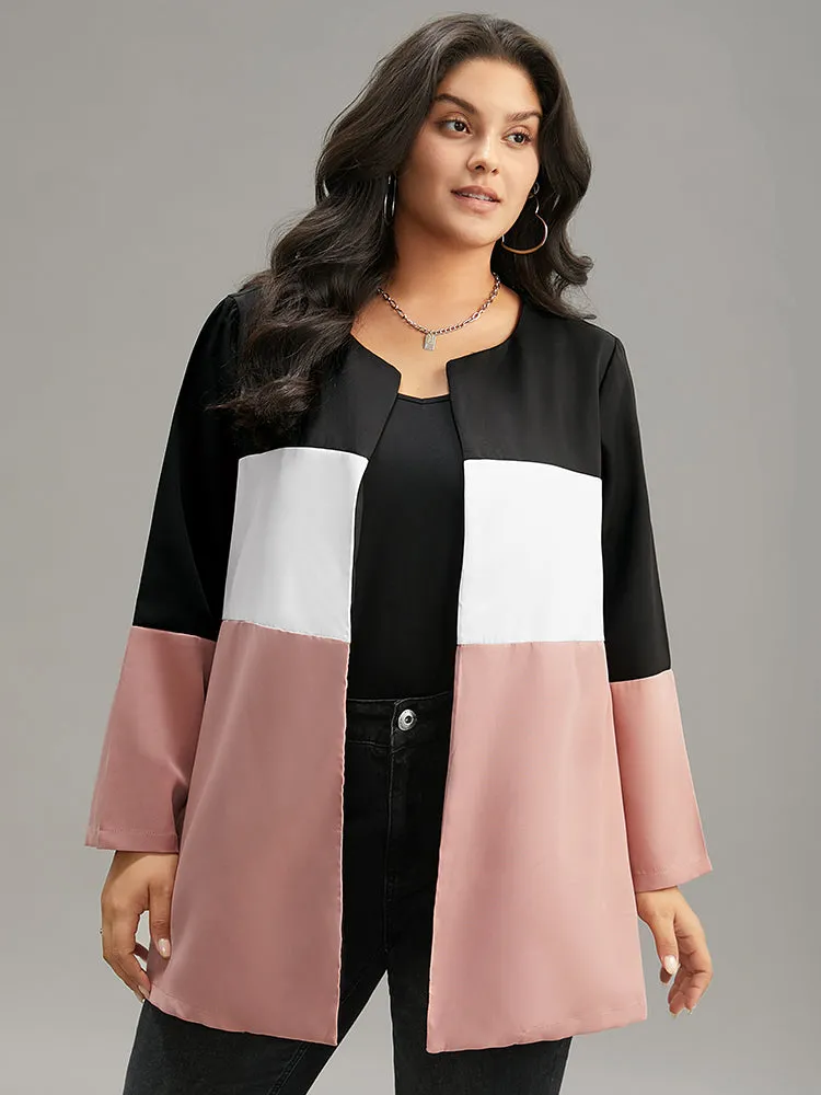 Colorblock Contrast Open Front Pocket Coat