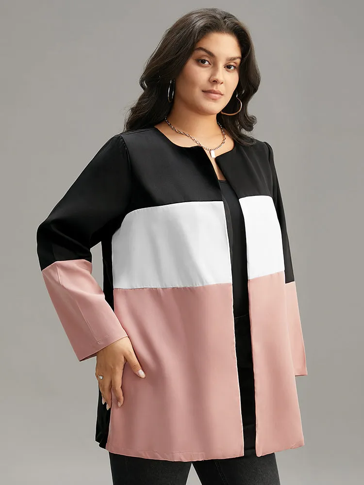 Colorblock Contrast Open Front Pocket Coat