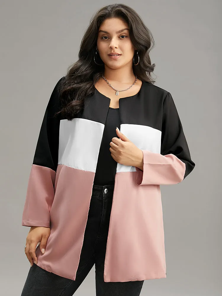 Colorblock Contrast Open Front Pocket Coat