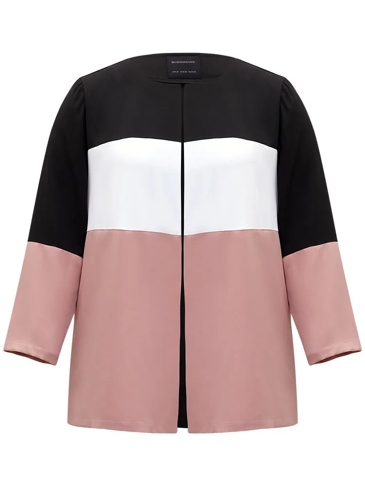 Colorblock Contrast Open Front Pocket Coat