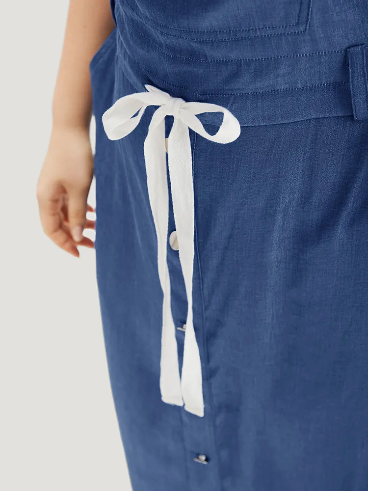 Contrast Drawstring Ties Button Detail Cami Dress