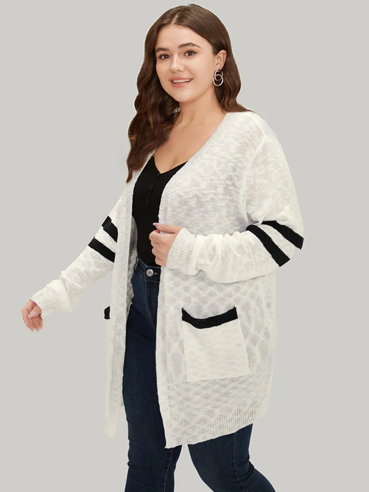 Contrast Patched Pocket Open Front Cardigan