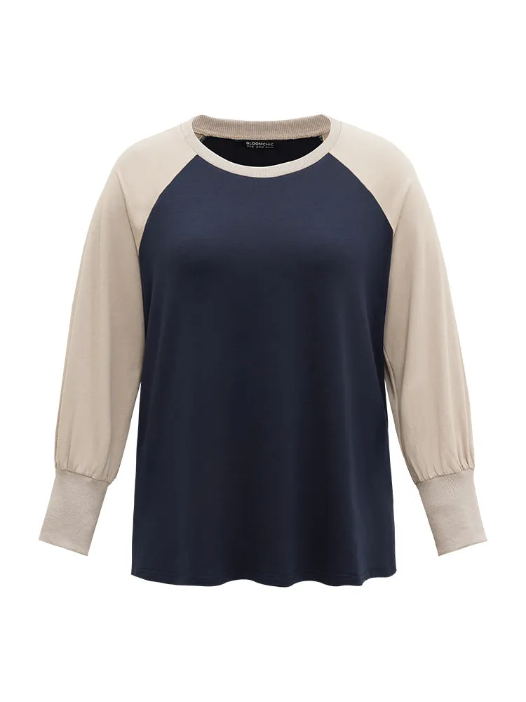 Contrast Raglan Sleeve Elastic Cuffs Sweatshirt