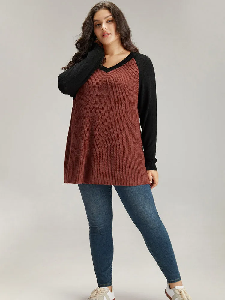 Contrast Raglan Sleeve Plisse Pullover