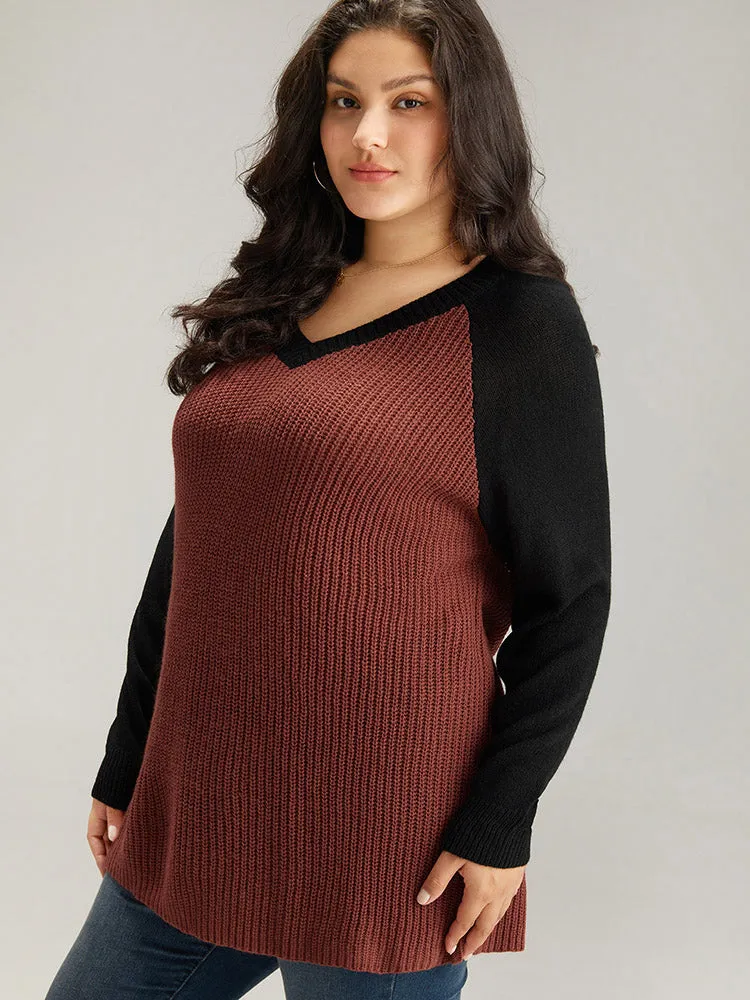 Contrast Raglan Sleeve Plisse Pullover