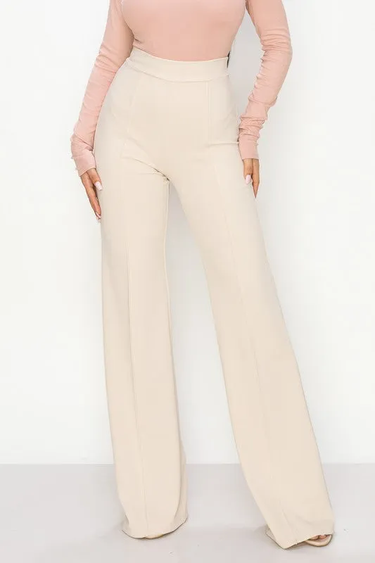 Cream High Waisted Pintuck Dress Pants