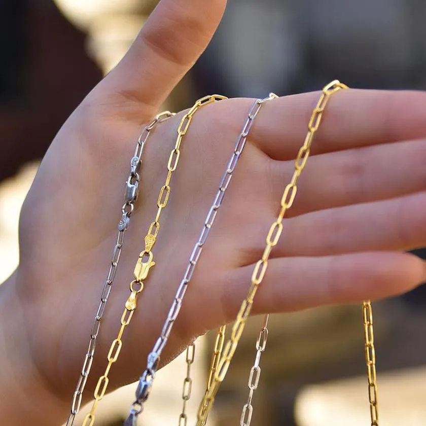 Dainty Paperclip Layering Chains in Sterling Silver