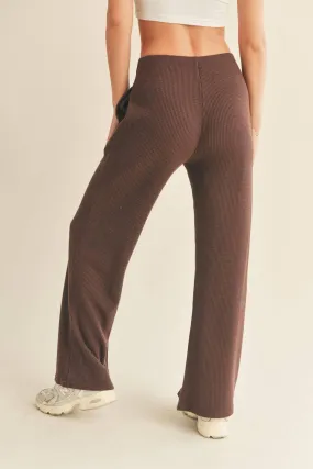 Dark Chocolate Waffle Knit High Waist Flare Pant