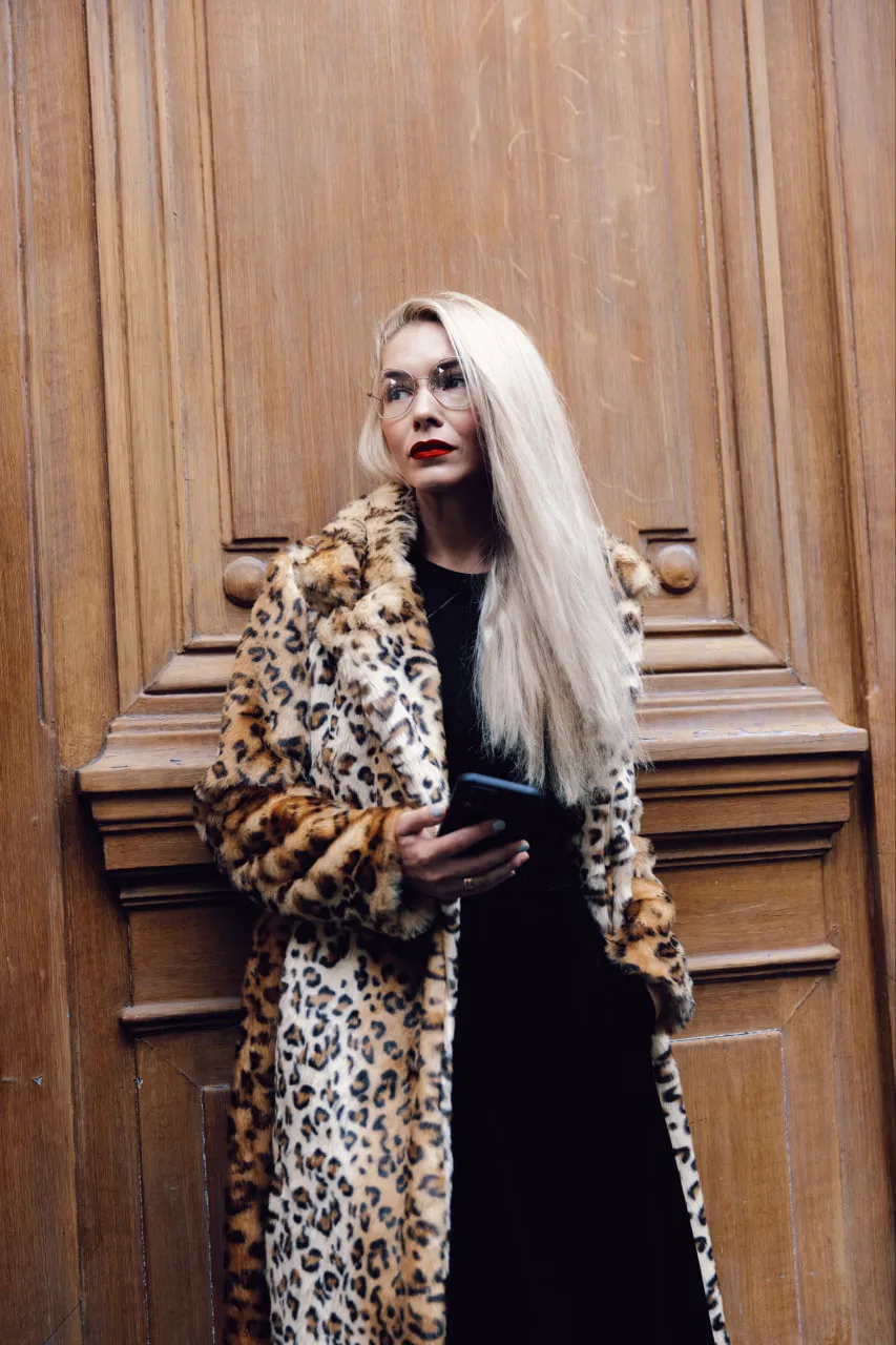 Demi-Season Animal Print Faux Fur Coat