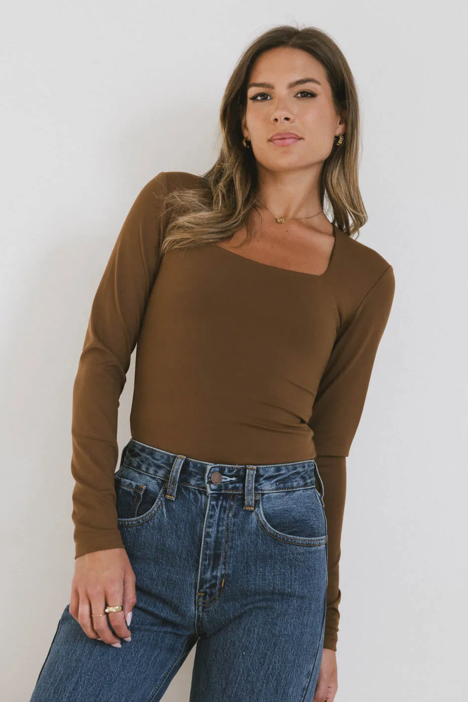 Demi Square Neck Bodysuit in Brown