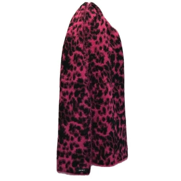 DKNY Womens Winter Scarf Animal Collection Fuchsia Pink & Black Fuzzy Scarf