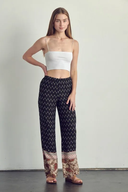 Elastic waist palazzo pants in ethnic print