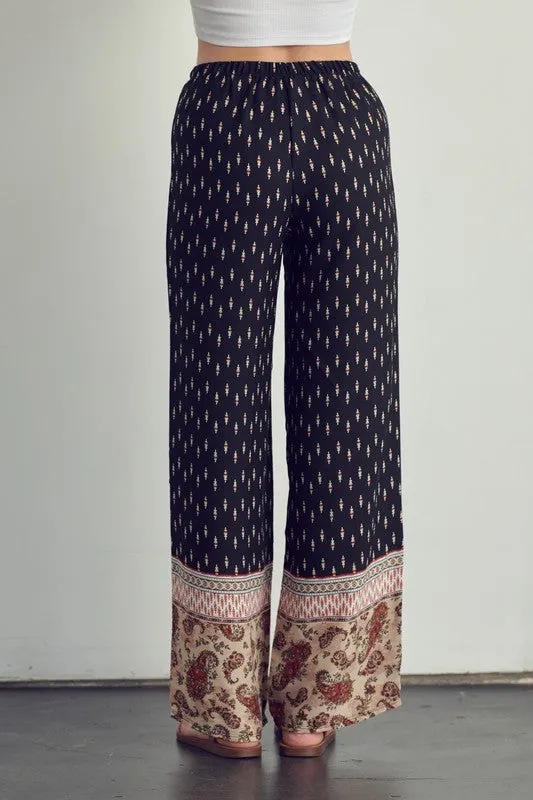 Elastic waist palazzo pants in ethnic print