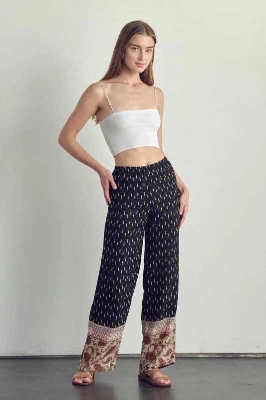 Elastic waist palazzo pants in ethnic print