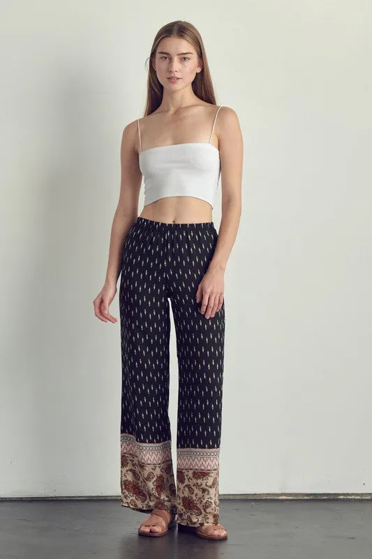 Elastic waist palazzo pants in ethnic print