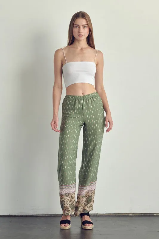 Elastic waist palazzo pants in ethnic print