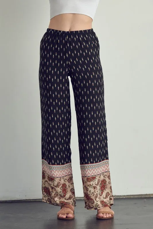 Elastic waist palazzo pants in ethnic print