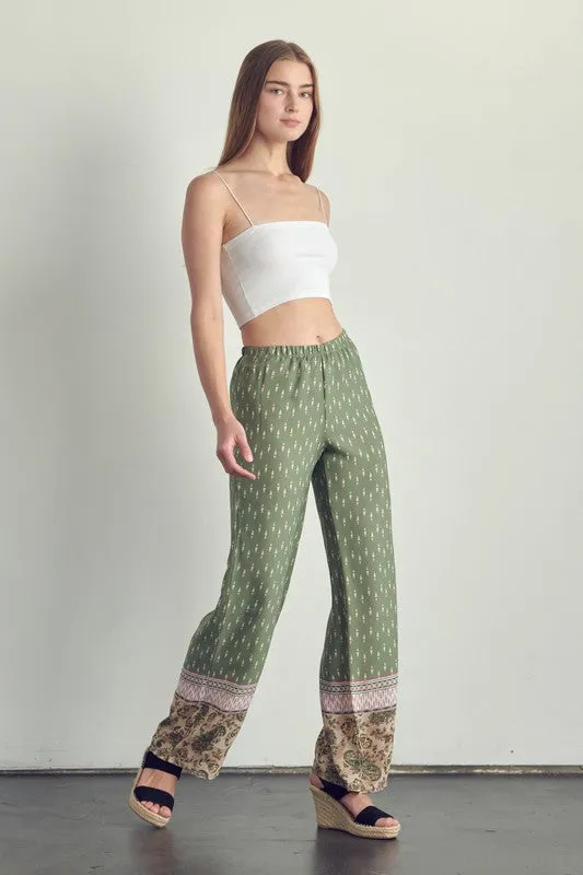 Elastic waist palazzo pants in ethnic print