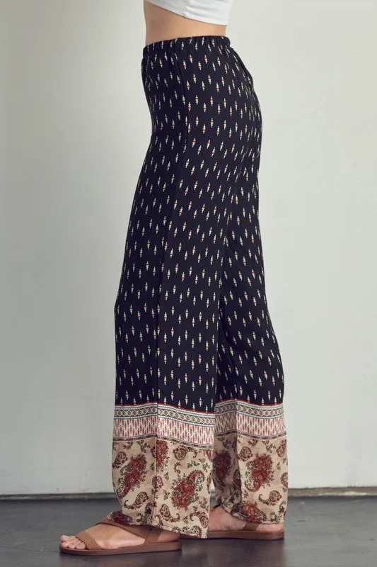 Elastic waist palazzo pants in ethnic print