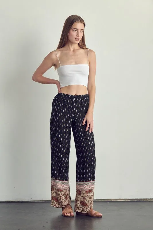 Elastic waist palazzo pants in ethnic print