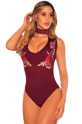 Embroidered Rose Choker Bodysuit