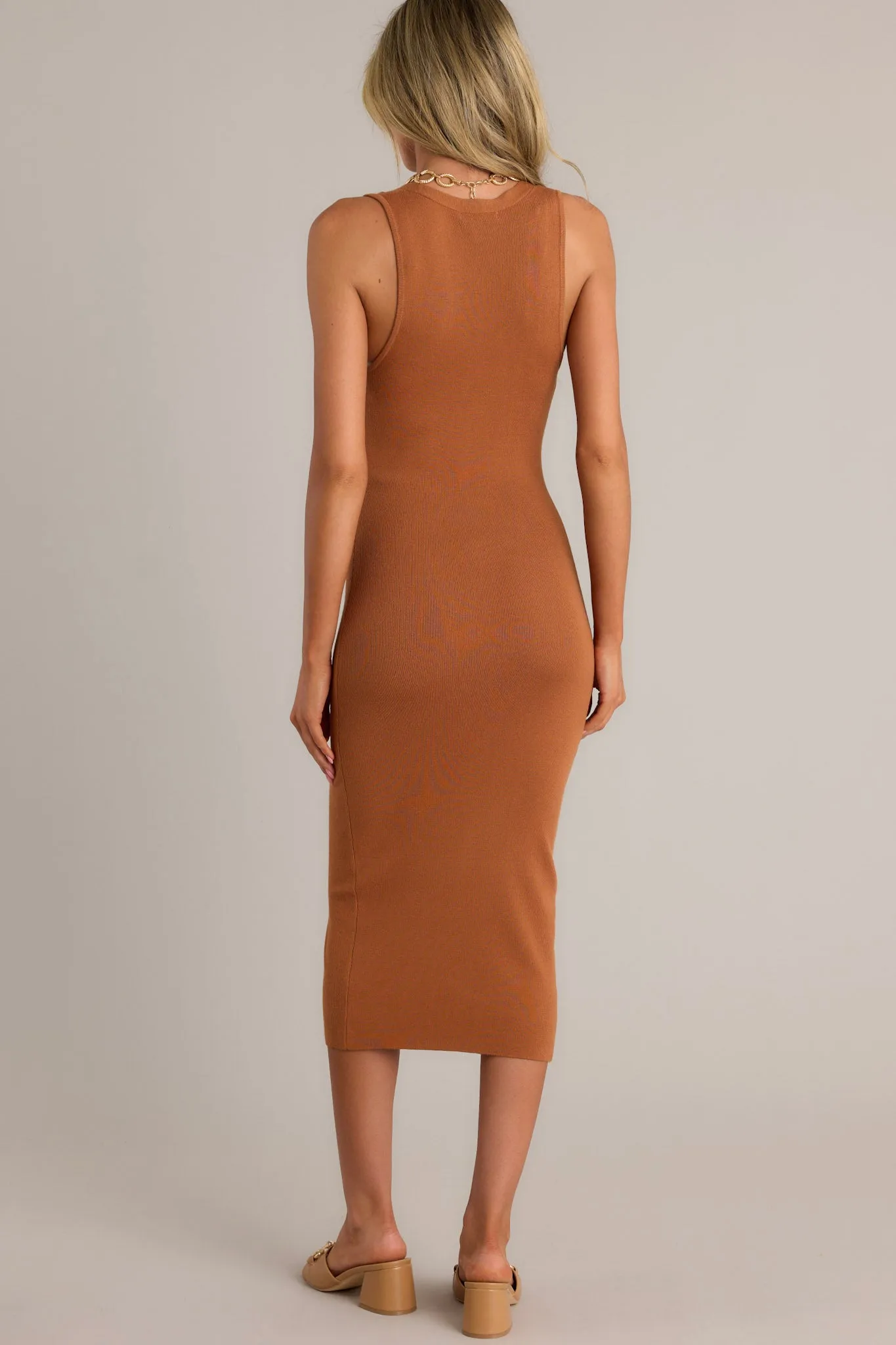 Ethereal Charm Brown Bodycon Midi Dress