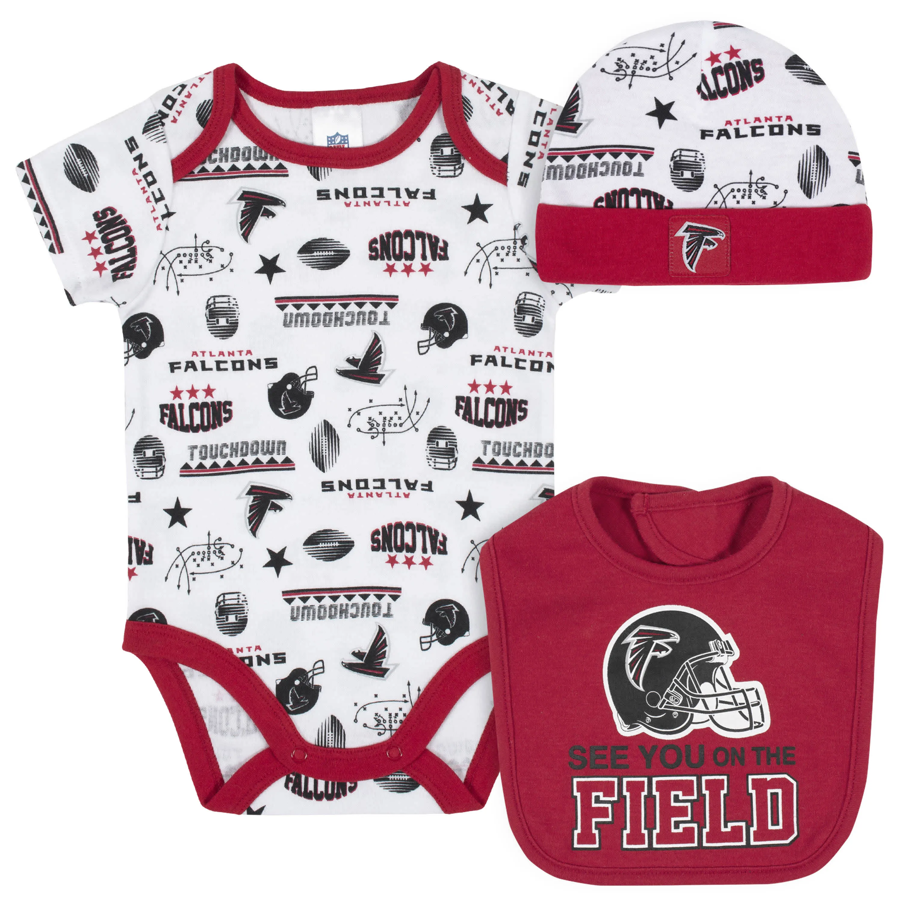 Falcons Baby Boys 3-Piece Bodysuit, Bib, and Cap Set