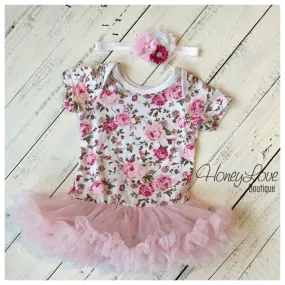 Floral Bodysuit Tutu Dress with matching headband