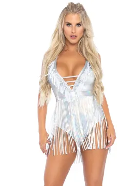 Fringe Halter Bodysuit - Silver