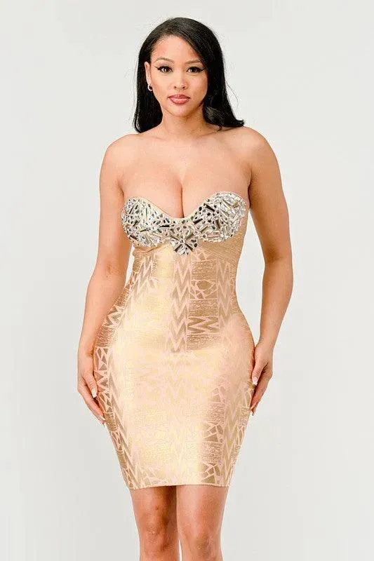 Gilded Glamour Strapless Dress