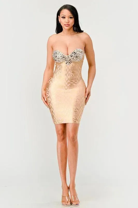 Gilded Glamour Strapless Dress