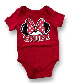 Girls Disney Size 12 Months Red Sister Minnie Mouse Snap Bottom Bodysuit