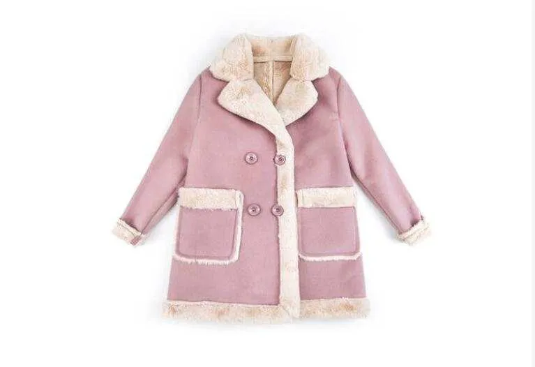 Girls Double Breast Cotton Trim Coat