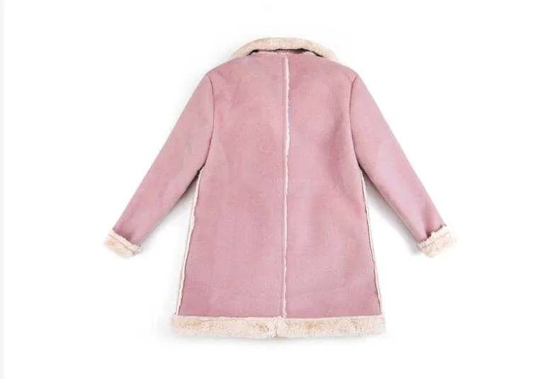 Girls Double Breast Cotton Trim Coat