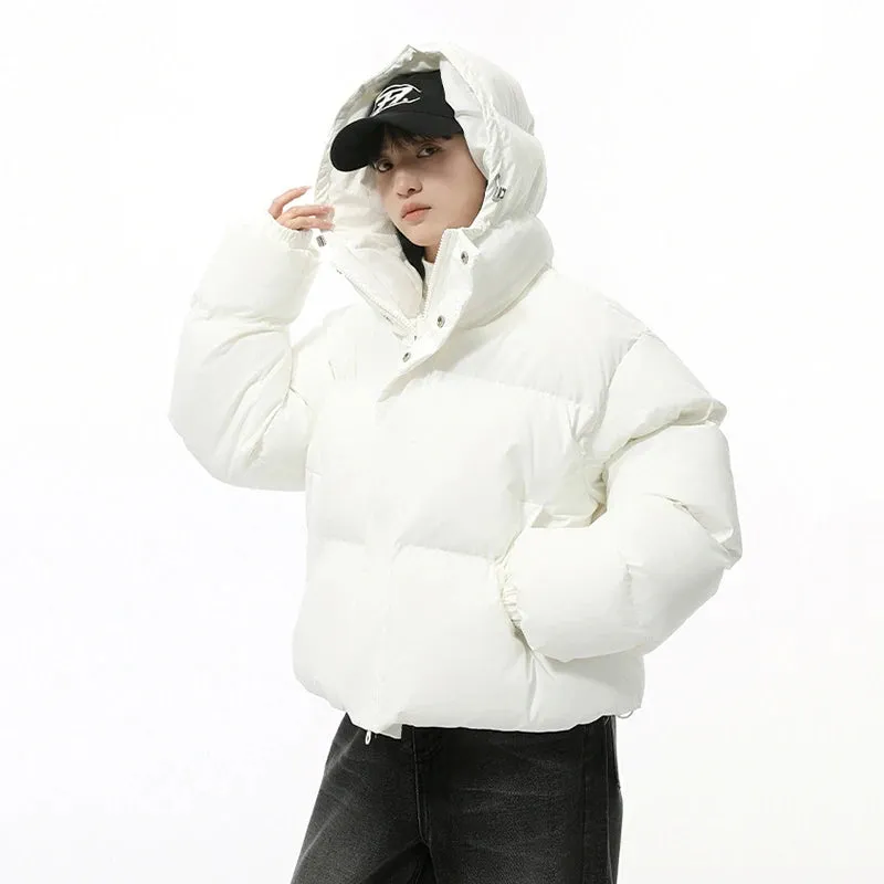 Hooded Men's Parkas Solid Color Korean Style Drawstring Thickened Casual Coats Cotton Loose Male Padded Jackets New 9C9328