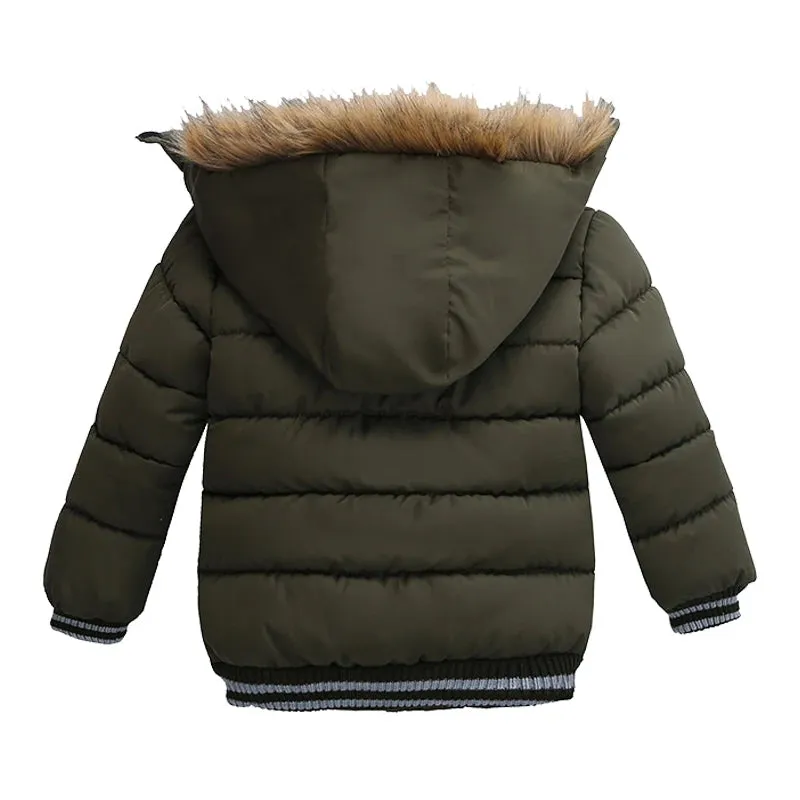 Kids' Hooded Puffer Parka with Faux Fur Trim