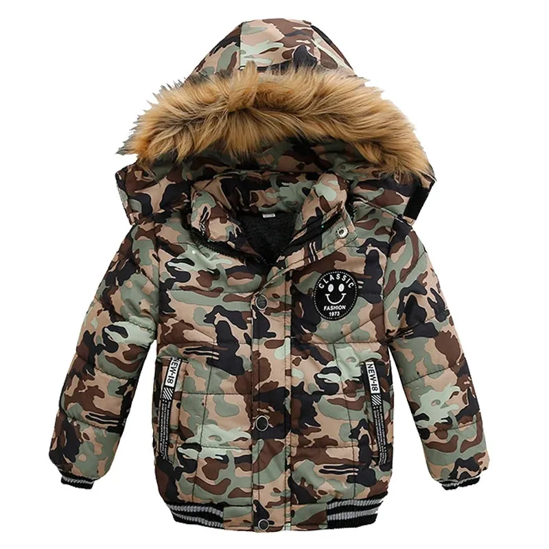 Kids' Hooded Puffer Parka with Faux Fur Trim