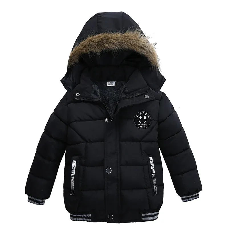 Kids' Hooded Puffer Parka with Faux Fur Trim