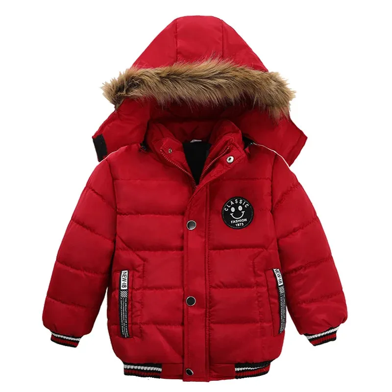 Kids' Hooded Puffer Parka with Faux Fur Trim