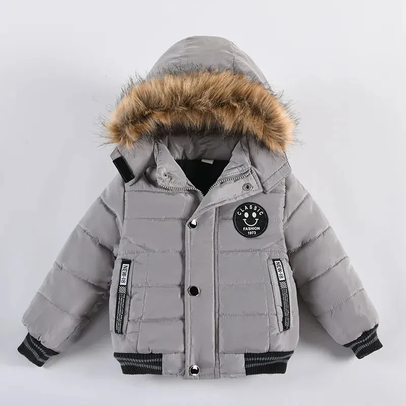 Kids' Hooded Puffer Parka with Faux Fur Trim