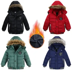 Kids' Hooded Puffer Parka with Faux Fur Trim