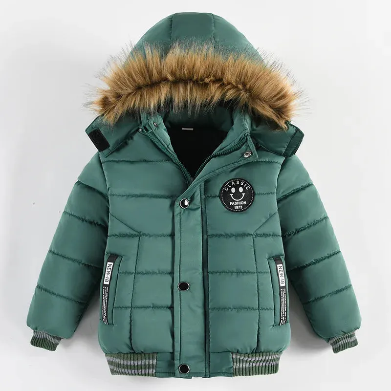 Kids' Hooded Puffer Parka with Faux Fur Trim