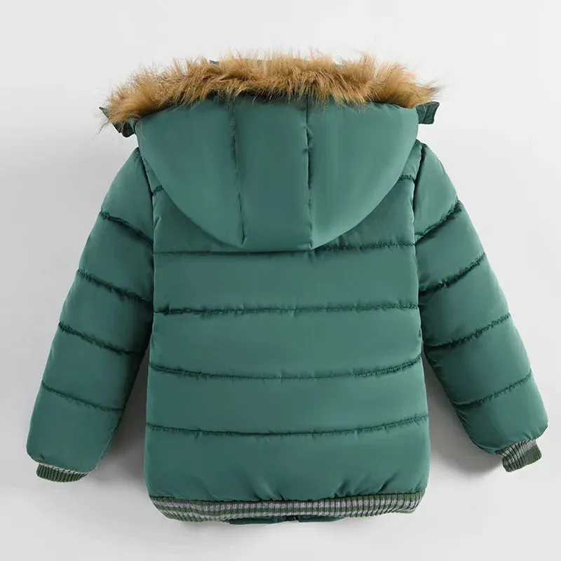 Kids' Hooded Puffer Parka with Faux Fur Trim