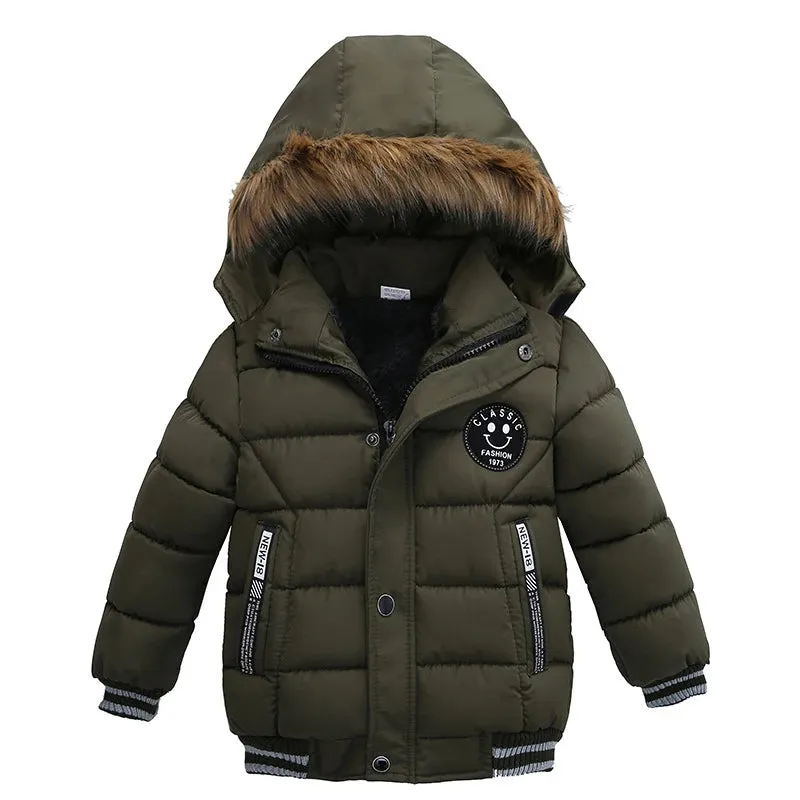 Kids' Hooded Puffer Parka with Faux Fur Trim