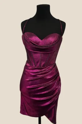 Magenta Cowl Neck Ruched Bodycon Short Dress