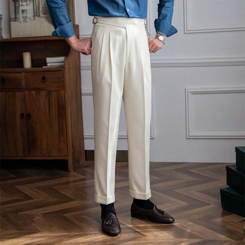 Men's British Retro High Waisted Pants Business Casual Straight Trousers