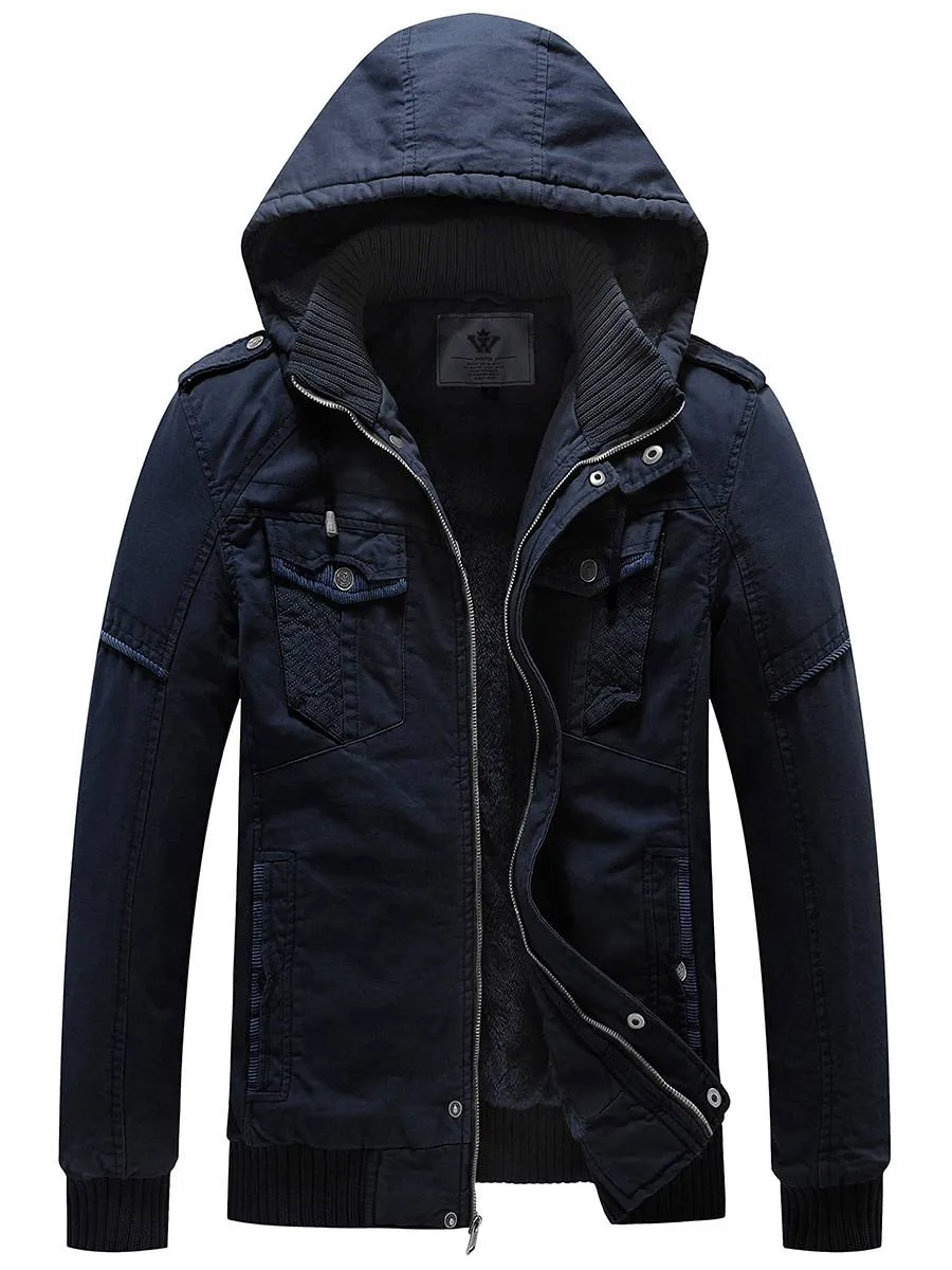 Men's Winter Fleece Jacket Hooded Thicken Military Style Warm Coat