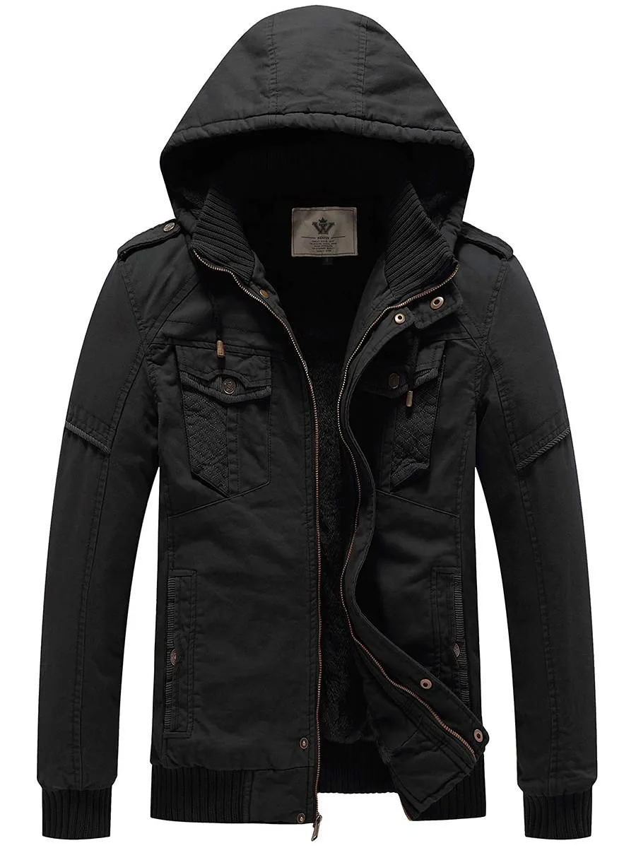 Men's Winter Fleece Jacket Hooded Thicken Military Style Warm Coat