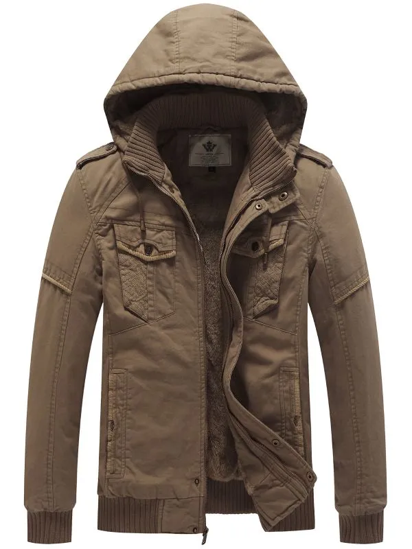 Men's Winter Fleece Jacket Hooded Thicken Military Style Warm Coat