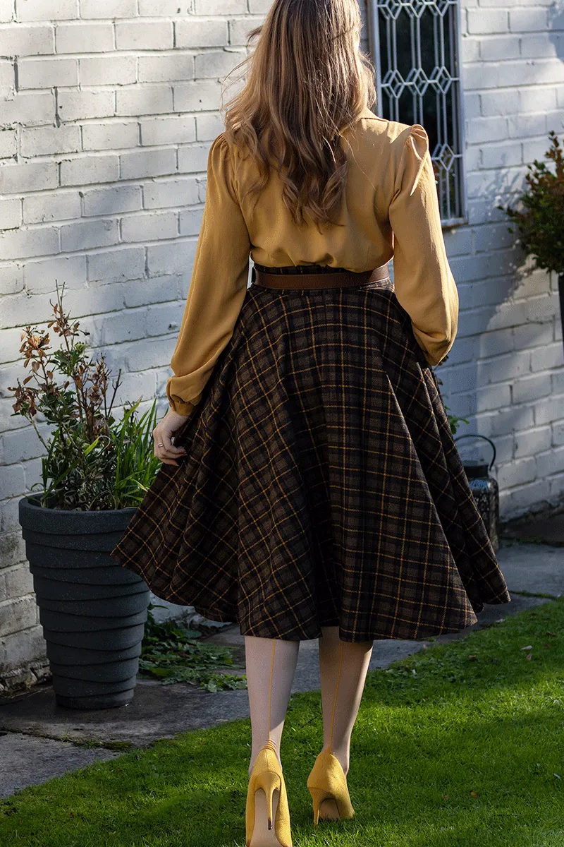 Midi Wool Plaid Circle Skirt For Women 4729